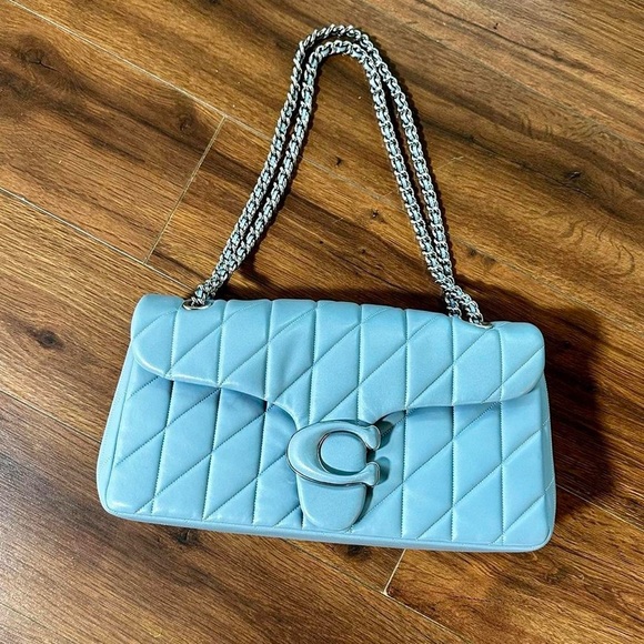 Coach Quilted Tabby Light Blue Leather Shoulder Bag - Picture 1 of 10